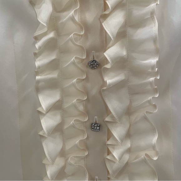 Talbots Silk Cream Ruffle Button Up with Embellished Buttons Size 2 - Picture 3 of 5